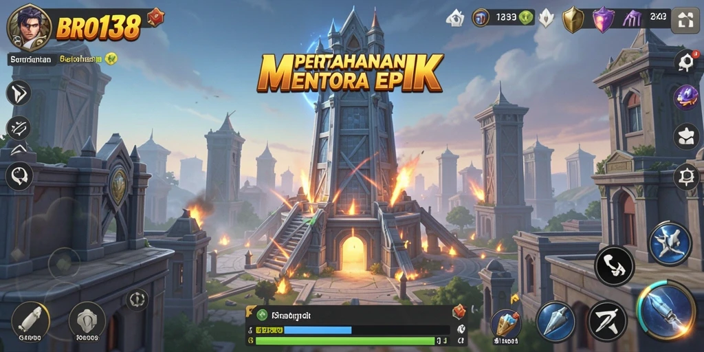 Tangkapan layar utama BRO138 menampilkan aksi seru dalam pertahanan menara.