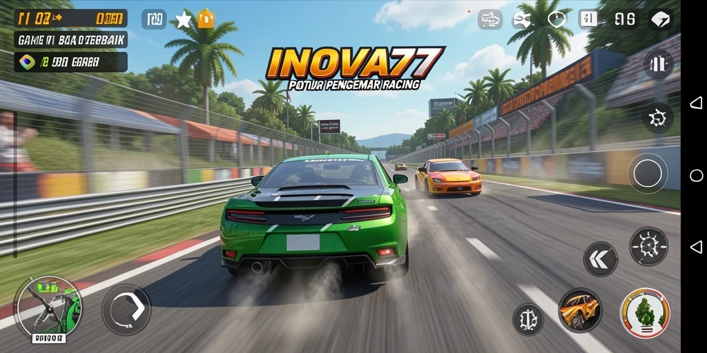 Screenshot gameplay INOVA77 menampilkan aksi balap yang mendebarkan.