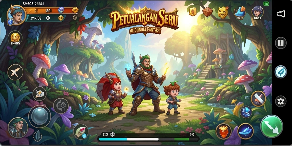 Screenshot gameplay SM605 menunjukkan petualangan seru di dunia fantasi.