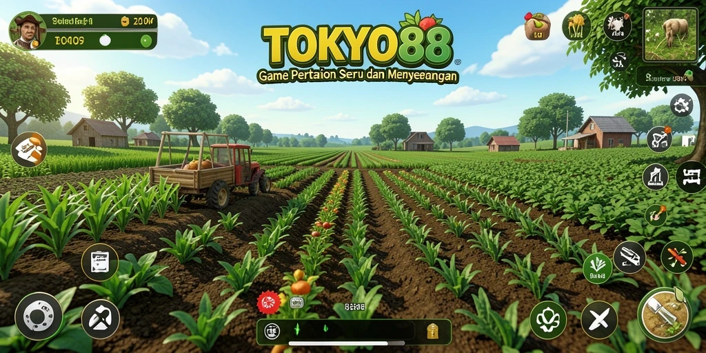 Tangkapan layar gameplay <strong>TOKYO88</strong> memperlihatkan keindahan lahan pertanian yang luas.